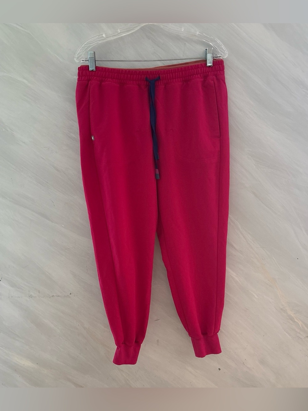 Figs Women's Hot Pink Track Jogger Pants with Navy Drawstring